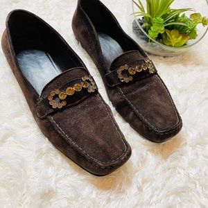 🌵Stuart Weitzman Brown Suede Jeweled Loafers